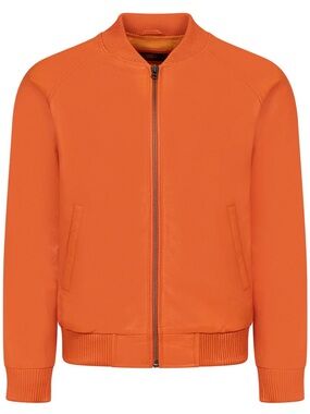 Jake Wood Men's Orange Lambskin Leather Zip-Up Bomber Varsity Jacket Size 2X